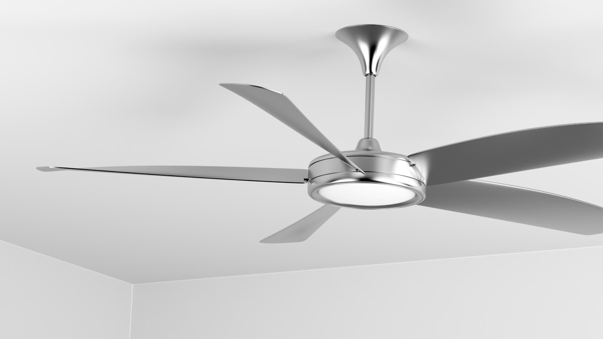 An image of a ceiling fan in a white room.