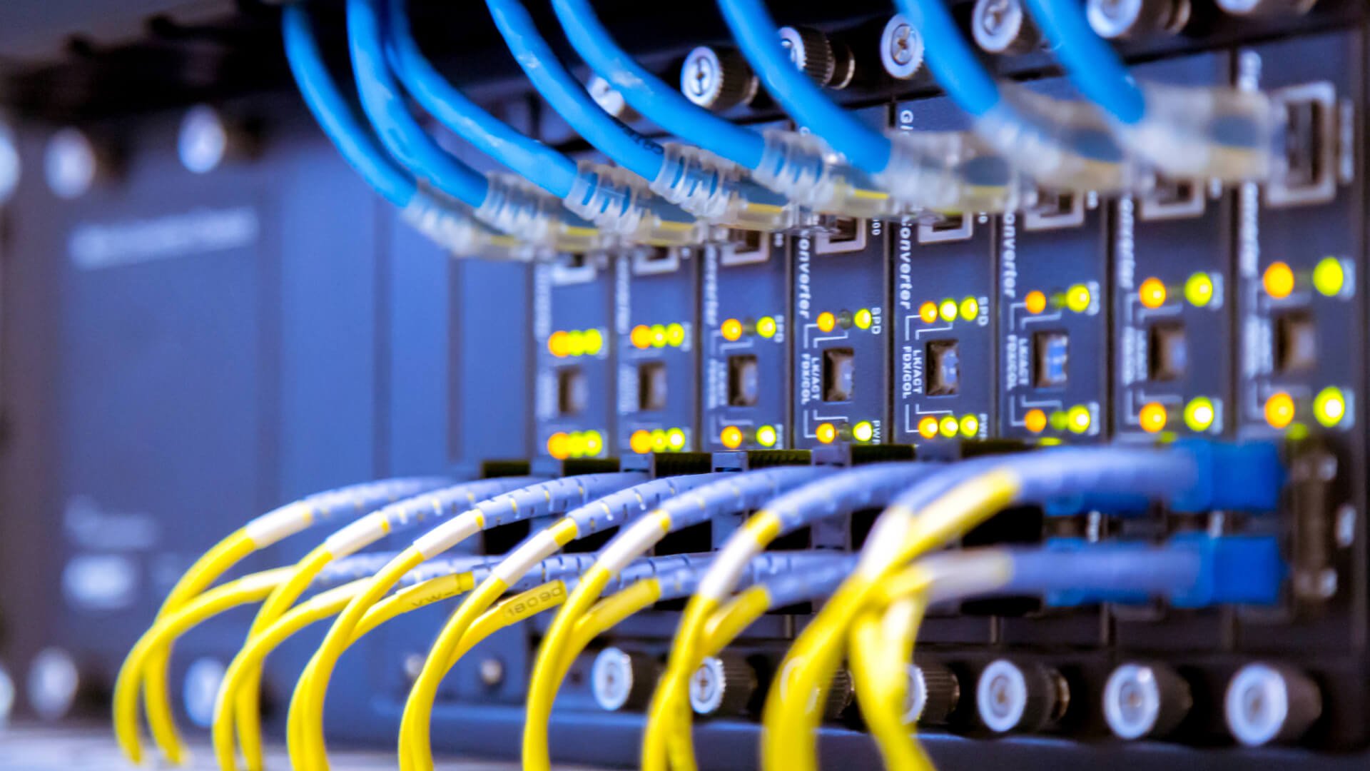 A close up image of a network of wires and cables used for data cabling on the Sunshine Coast.