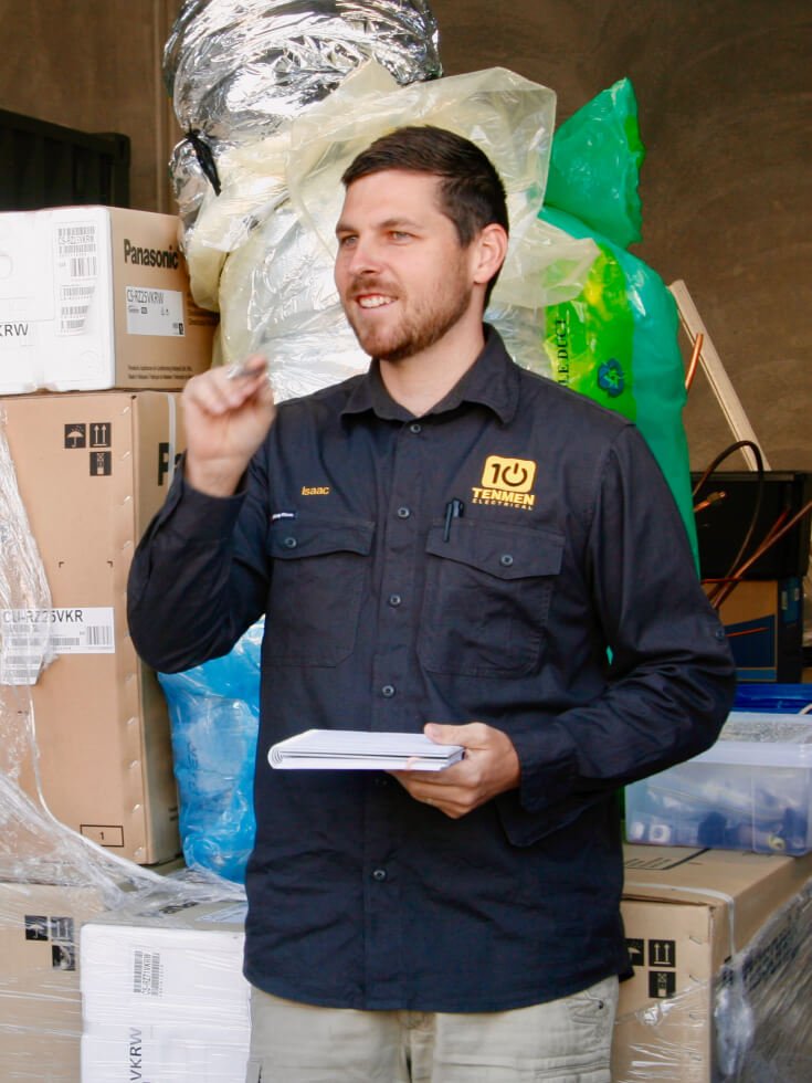 Isaac Jamieson, Tenmen Electrical Director, doing a speech