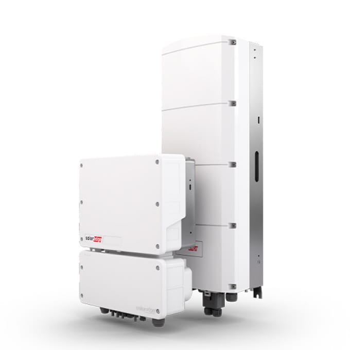 Two white electronic devices, one larger and one smaller, are positioned side by side on a white background. Both have a rectangular shape with visible screws and wiring ports.