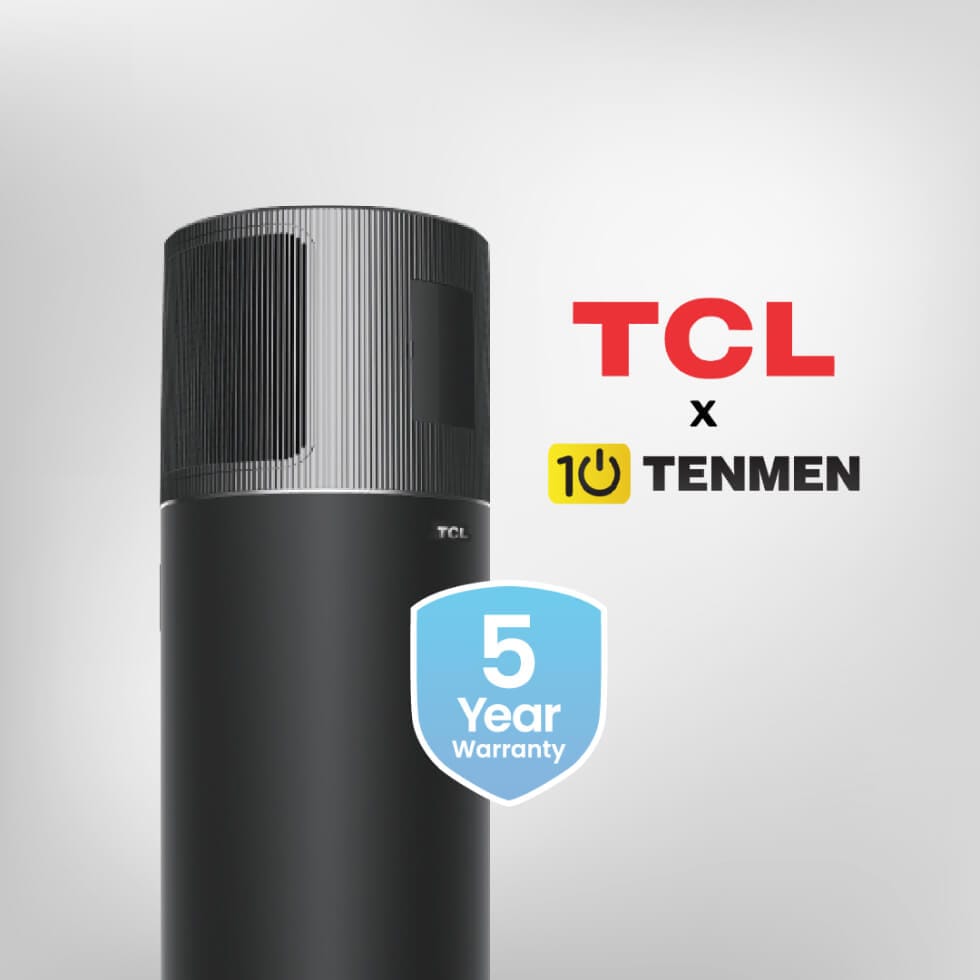 A TCL and Tenmen air purifier stands proudly with a visible "5 Year Warranty" badge on the front, adding peace of mind to any installation.