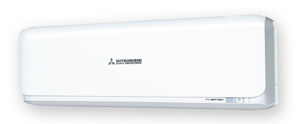 A white air conditioner on a white background.