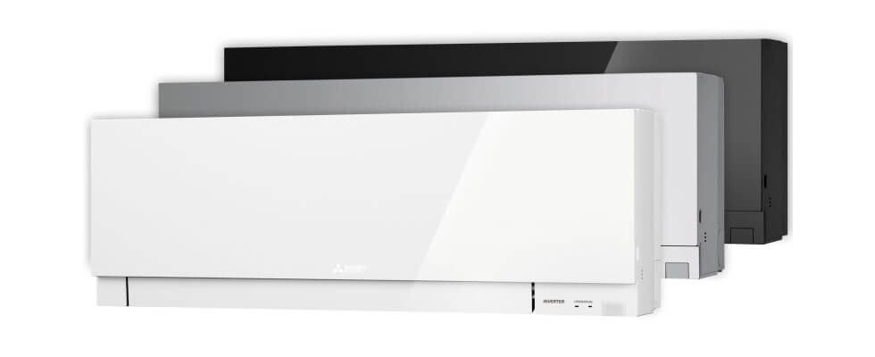 The best air conditioner, a white and black unit, stands on a white background.
