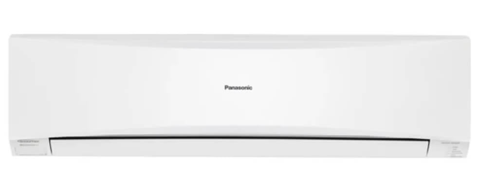 A white air conditioner on a white background.