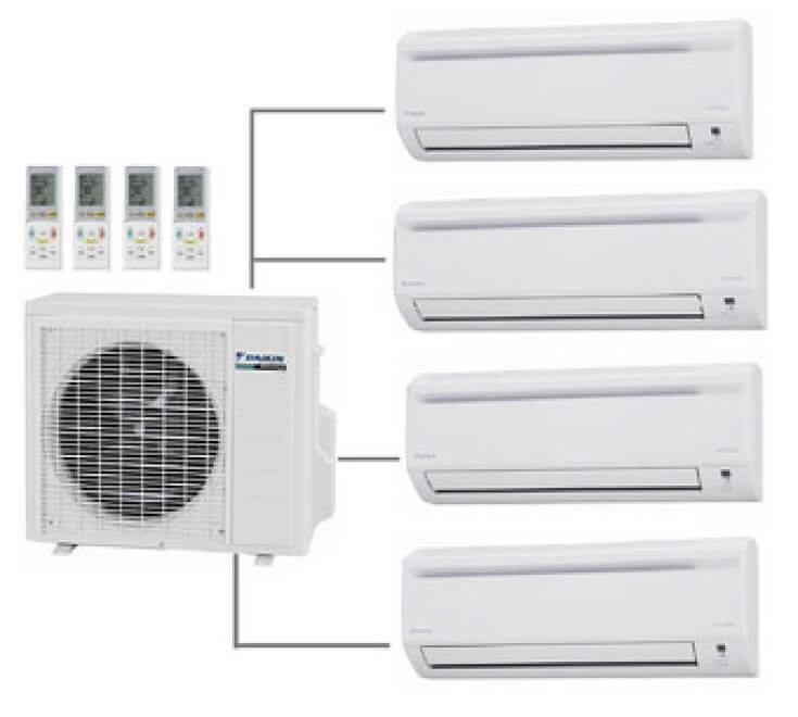 Four split air conditioners with remote control.