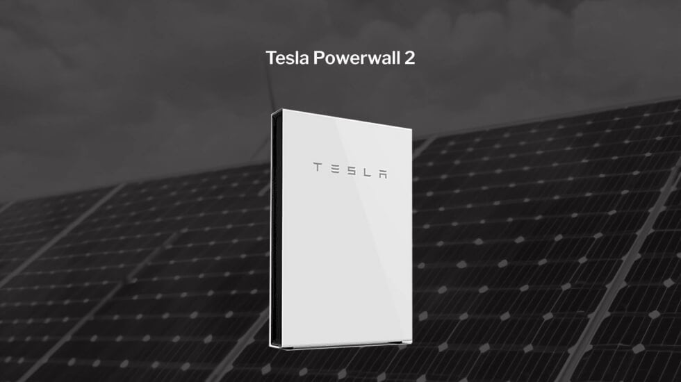 Tesla powerwall 2 on a solar panel.