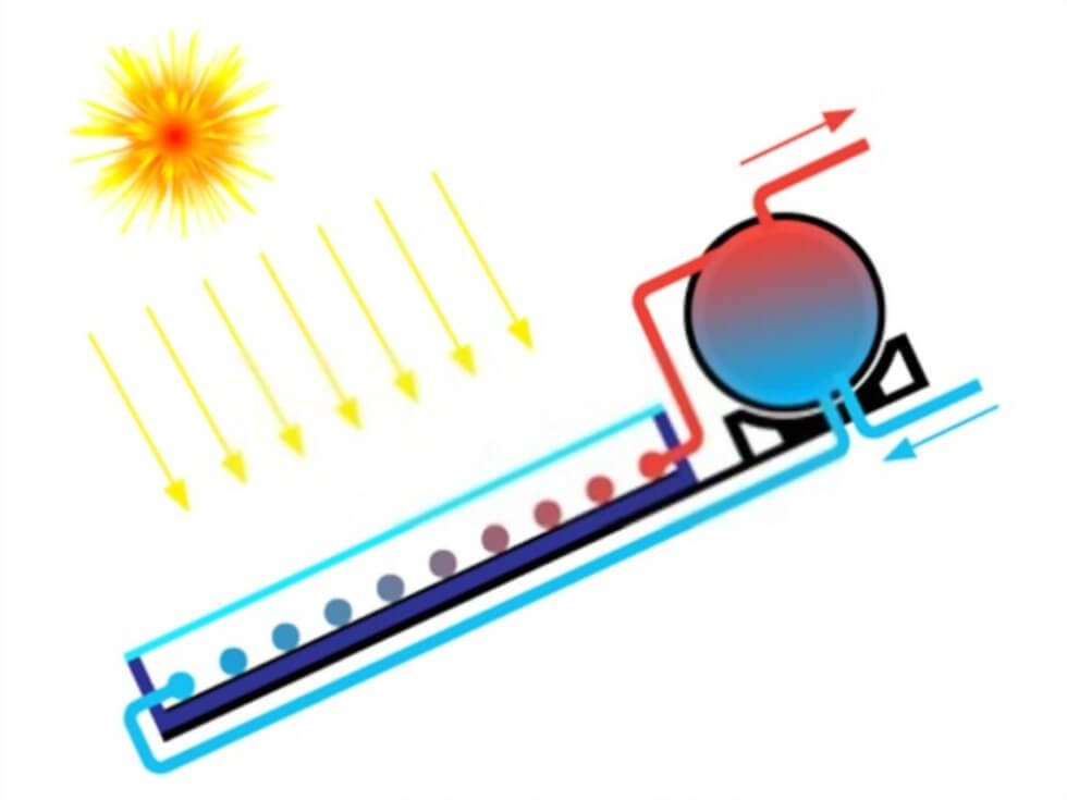 A diagram of a heat exchanger and a sun.